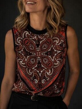 PAISLEY PRINT SLEEVELESS MOCK NECK BLOUSE SIZE MEDIUM